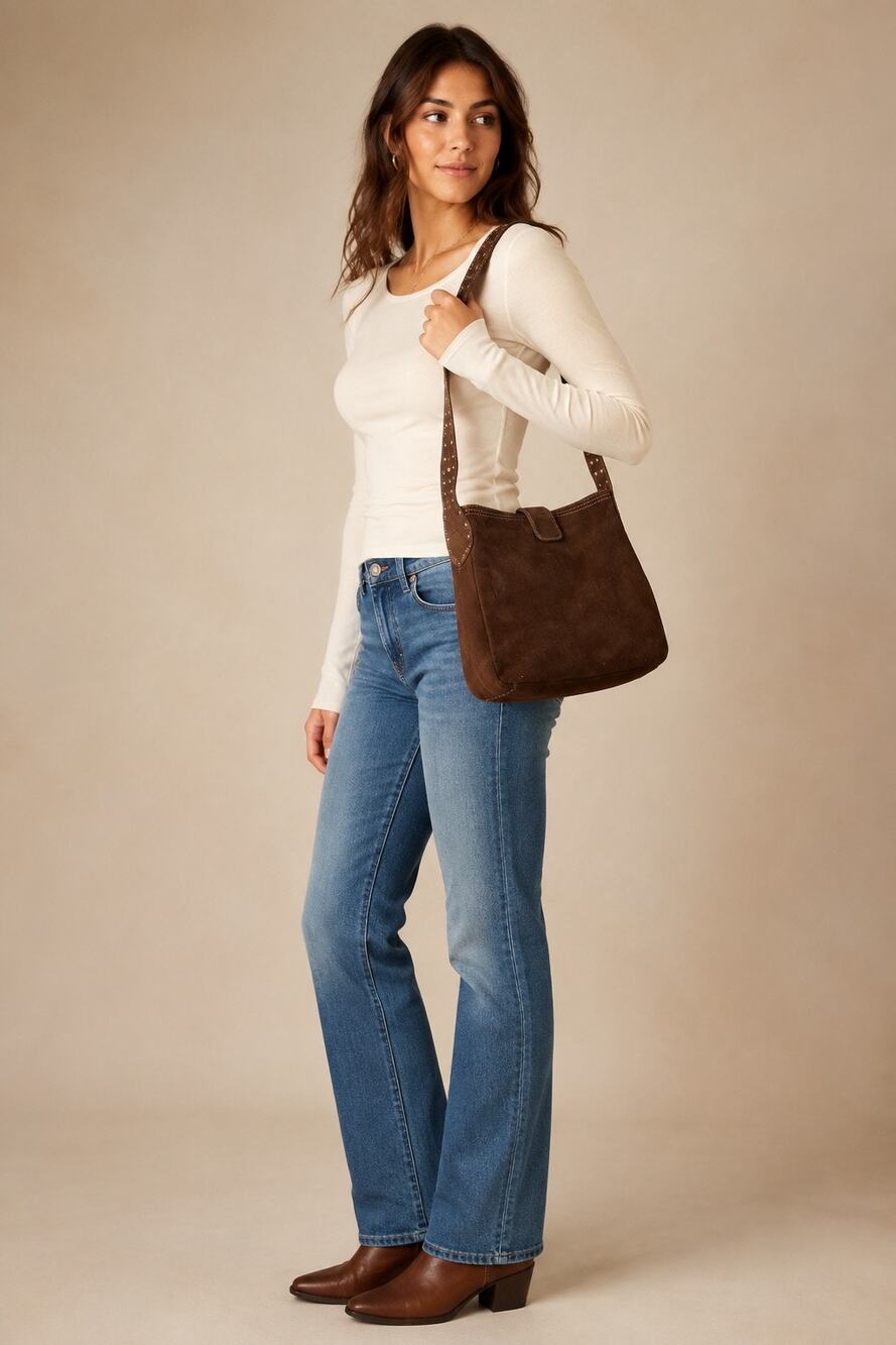 Vintage 2001 GAP Brown Suede Leather Studded Hobo Shoulder Bag Y2K Boho